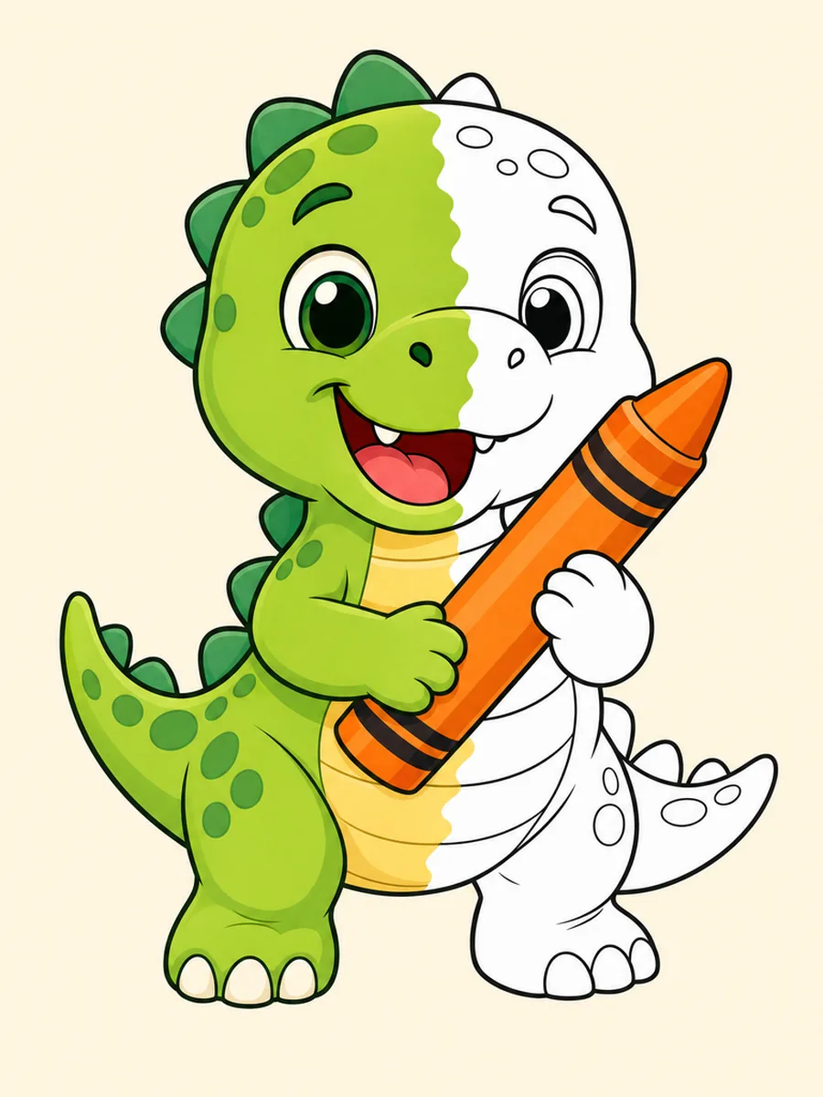 App-Symbol des Malbuchs: ein Dino mit Wachsmaler